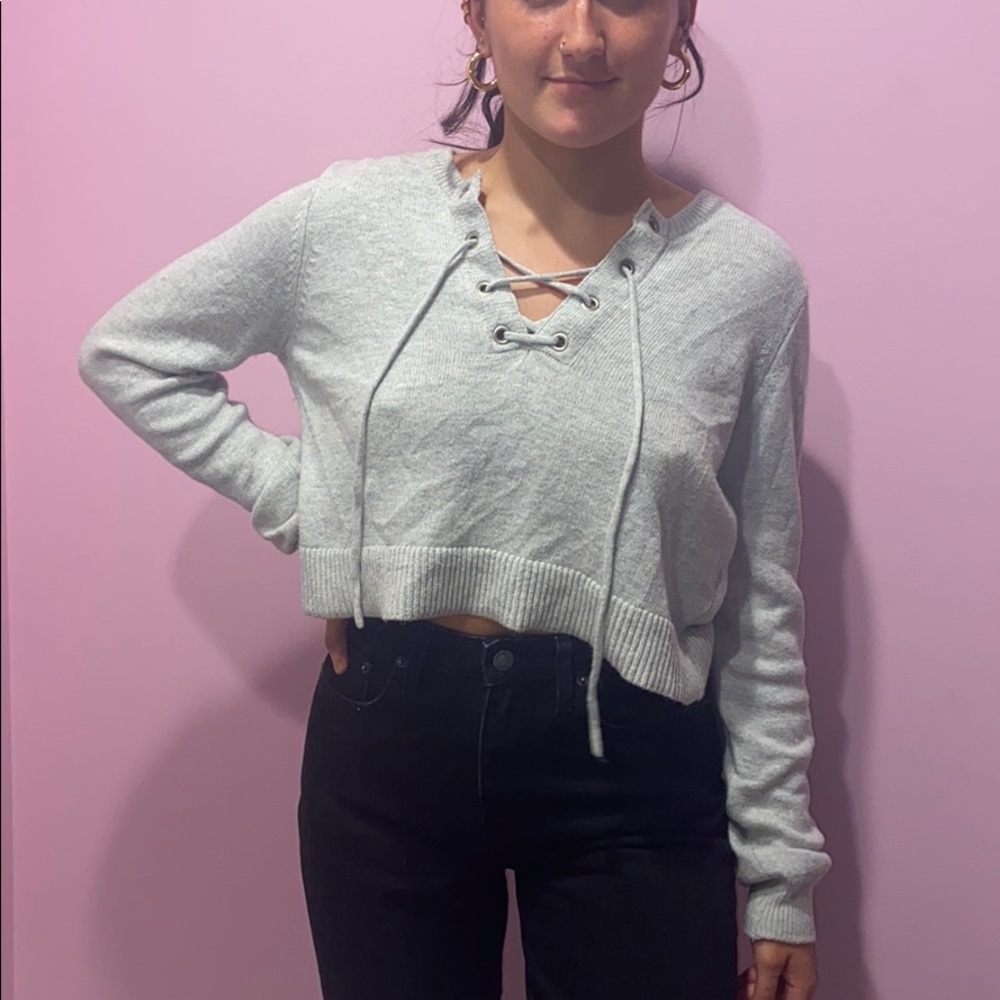avec les filles grey tie sweater